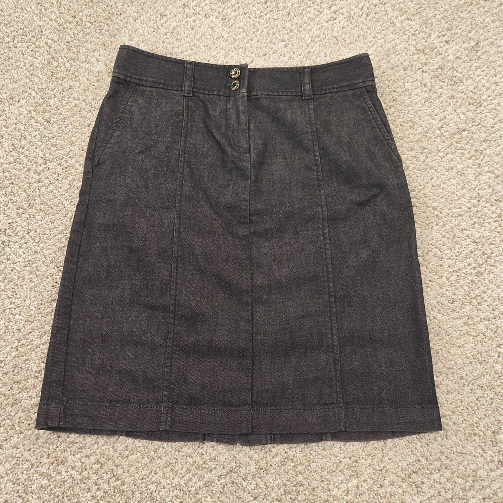 Talbots Womens Black Jean Skirt 4P Knee Length Denim Workwear Minimalist Pockets
